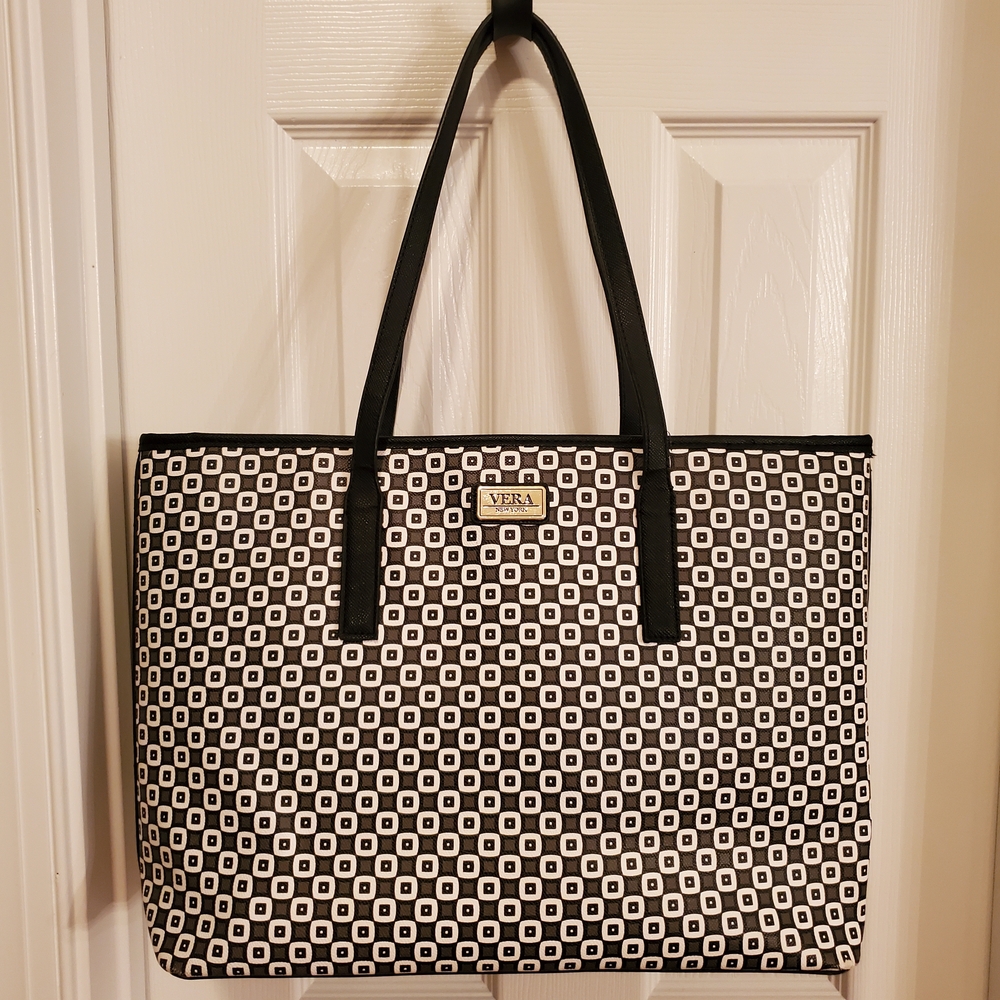 Vera New York- Midnight Blue and Taupe -  Geometric Patterned- Tote